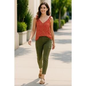 Nordstrom CeCe Floral TieShoulder Sleeveless Top Womens LG Red Floral 100% Rayon